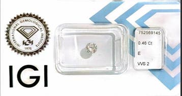 1 pcs Diamant (Natuurlijk) - 0.46 ct - Rond - E - VVS2 -, Nieuw