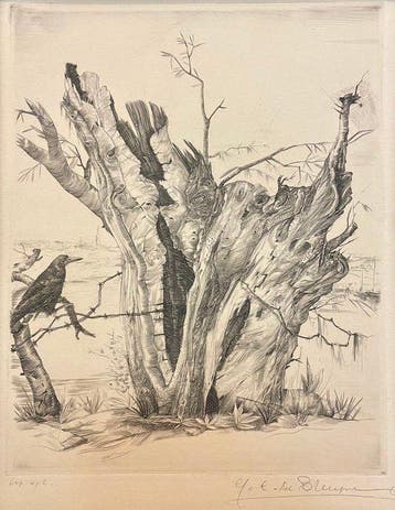 Gustaaf de Bruyne (1914-1981) - Boomtronk met raaf, Antiek en Kunst