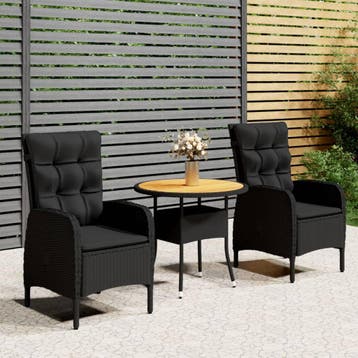 vidaXL 3-delige Bistroset poly rattan zwart, Verzenden, Nieuw, 2 zitplaatsen