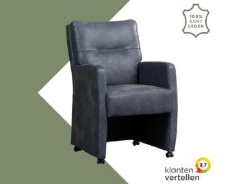 Leren eetkamerstoel Sharp - Kenia Denim (blauw) - Zonder, Eigentijds, Modern, Blauw, Nieuw, Leer