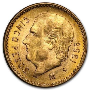 Mexico. 5 Pesos 1955 Mexican 5 Pesos Hidalgo Gold Coin