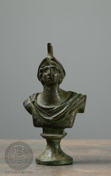 Oud-Romeins Brons Mars-buste – bronzen volledig gegoten, Antiek en Kunst