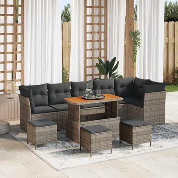 vidaXL Tuinbankenset 10 st Grijs poly rattan, Verzenden, Nieuw, Rotan, Meer dan 8 zitplaatsen