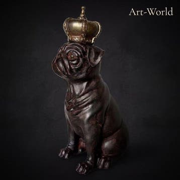 Beeld, Bull Dog met kroon 28.5 cm - 28.5 cm - Hars