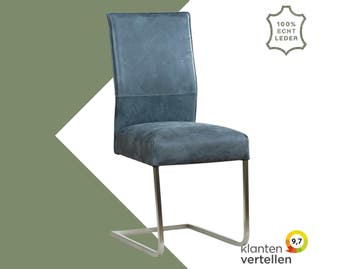 Leren eetkamerstoel Remix - Kenia Denim (blauw) - Sledepoot, Blauw, Nieuw, Ophalen of Verzenden, Eén