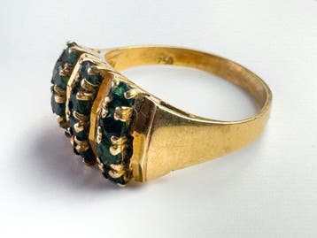 Ring - 18 karaat Geel goud - 0.20ct. tw. Smaragd, Nieuw