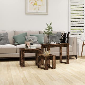 vidaXL 3-delige Tafeltjesset bewerkt hout gerookt, Huis en Inrichting, Tafels | Bijzettafels, Verzenden, Nieuw, 45 tot 60 cm