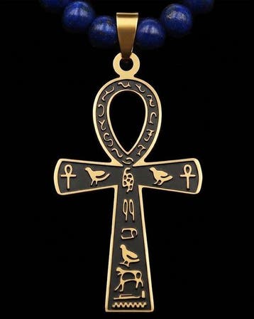 Lapis lazuli - Egyptische halsketting - Ankh-kruis van de