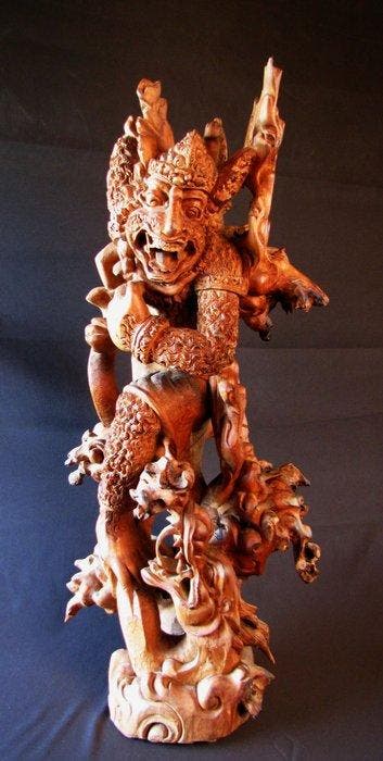 Hanuman in gevecht met de draak Naga - Hout - Indonesië -