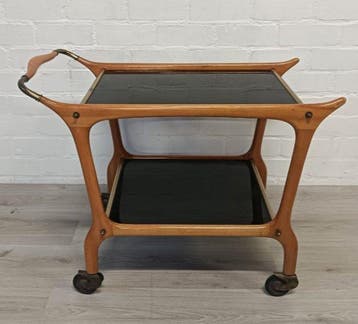 Serveerwagen - Hout, Glas, Messing, Metaal, Rubber