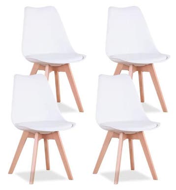 4x Nordic Eetkamerstoelen – Hout en PU Leer – Stoelen Set, Verzenden, Nieuw
