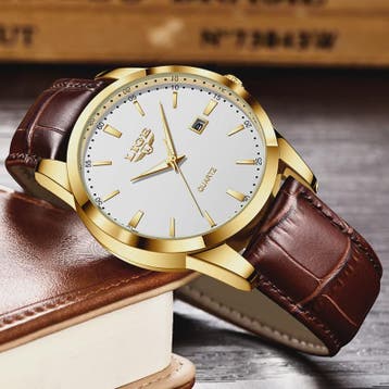 LIGE Heren Horloge Bruin Leer - Stijlvol Militair Quartz Hor, Verzenden, Nieuw