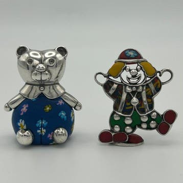 Argentoblu - Beeldje - Orsetto e clown (2) - .800 zilver,