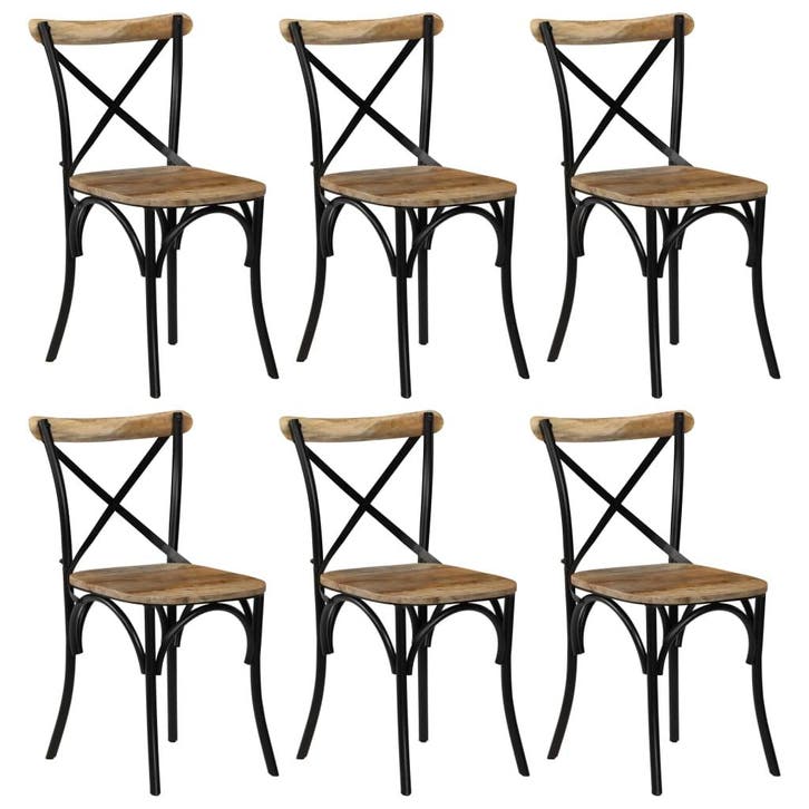 vidaXL Kruisstoelen 6 st massief mangohout zwart, Huis en Inrichting, Stoelen, Zwart, Nieuw, Verzenden