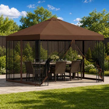 vidaXL Tuin Gazebo met Zijwanden 3 x 3 m Bruin Polyester en, Verzenden, Nieuw
