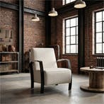 Leren fauteuil Glory - Hermes Djerba (crème), Nieuw, Ophalen of Verzenden, 50 tot 75 cm, Industrieel, Modern