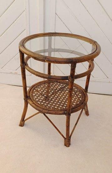 Gueridon - Bamboe, Rattan, Glas