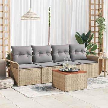 vidaXL Tuinbankenset 5 st Beige poly rattan, Verzenden, Nieuw, Rotan, 5 zitplaatsen