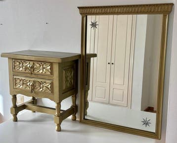 Bijzettafel - Walnoot - Bijzetmeubel met wandspiegel