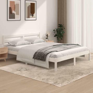 Bed 150x200 Massief Grenen | 34% Korting, Modern en rustiek, Wit, Tweepersoons, Ophalen of Verzenden