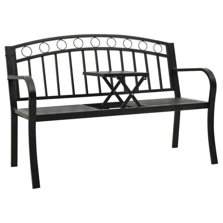 vidaXL Tuinbank met tafel 120 cm staal zwart, Tuin en Terras, Tuinbanken, Nieuw, Metaal, Verzenden