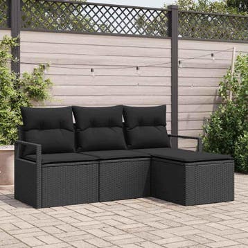 vidaXL Bankstel 4 st Zwart poly rattan, Verzenden, Nieuw, Rotan, 4 zitplaatsen