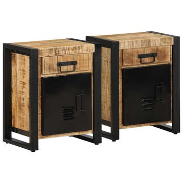 vidaXL Nachtkastjes 2 st massief ruw mangohout, Minder dan 45 cm, Verzenden, Nieuw, Minder dan 55 cm