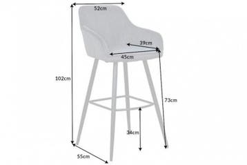 Elegante barkruk TURIN zilvergrijs fluweel met decoratieve, Ophalen of Verzenden, Nieuw