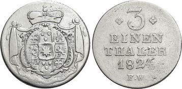 1/3 taler, daalder 1824 Fw Waldeck Georg Heinrich 1813-1845, Verzenden
