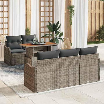 vidaXL Tuin Sofa Set 6 st Grijs Poly riet, Verzenden, Nieuw, Rotan, 6 zitplaatsen