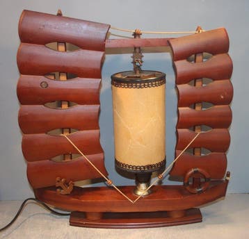 Tafellamp - Zeilschip - Hout, Antiek en Kunst