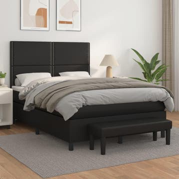 vidaXL Boxspring met matras kunstleer zwart 140x200 cm, Overige materialen, Verzenden, Zwart, 140 cm