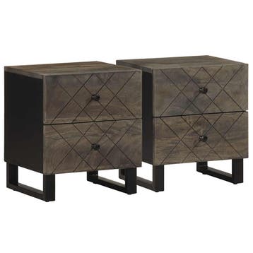 vidaXL Nachtkastjes 2 st 40x33x46 cm massief mangohout zwart, Verzenden, Nieuw, Hout