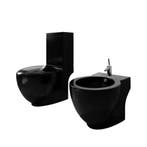 vidaXL Toilet- en bidetset staand keramiek zwart, Doe-het-zelf en Verbouw, Sanitair, Verzenden, Nieuw