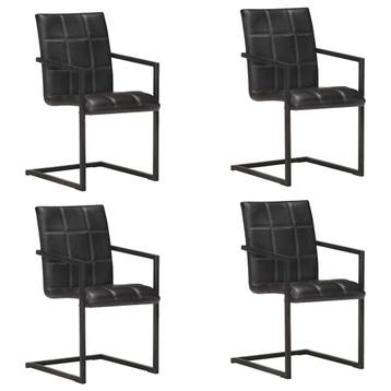 vidaXL Eetkamerstoelen 4 st echt leer zwart, Huis en Inrichting, Stoelen, Verzenden, Nieuw, Zwart