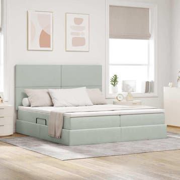 vidaXL Opslag bed met hoofdeinde Lichtgrijs 180 x 200 cm, Verzenden, Nieuw, Stof
