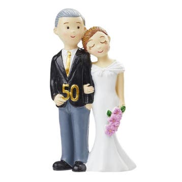 Taarttopper Gouden Bruidspaar 50 jaar Polystone 8,4cm, Verzenden, Nieuw