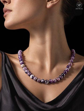 Ketting met echte amethist kralen - 925 sterlingzilver -, Antiek en Kunst
