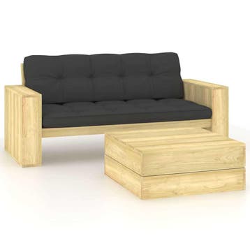 vidaXL 2-delige Loungeset met kussens geïmpregneerd, Tuin en Terras, Tuinsets en Loungesets, Verzenden, Nieuw, Loungeset