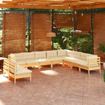 vidaXL 10-delige Loungeset met crèmekleurige kussens, Tuin en Terras, Verzenden, Nieuw, Loungeset