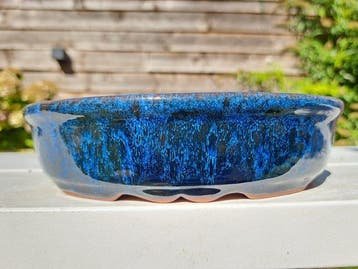 Yixing Bonsai schaal - 18x14x4,5cm - blauw geglazuurd -, Antiek en Kunst