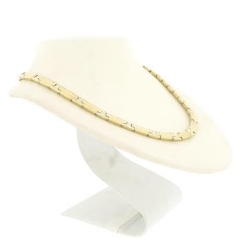 Bicolor gouden fantasieschakel collier. (Ketting), Sieraden, Tassen en Uiterlijk, Kettingen, Ophalen of Verzenden, Gebruikt, Overige kleuren