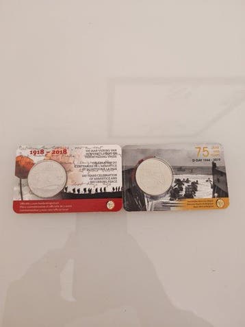 België. 5 Euro 2018/2019 WW1 + DDay (2 coincards)