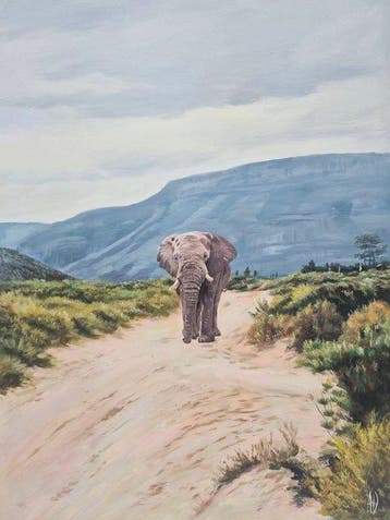 Anne Dias - (100% handpainted !) Lone Elephant