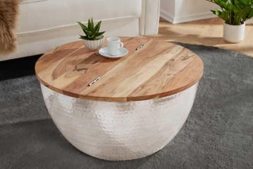Ronde salontafel ORIENT STORAGE 60cm zilver acaciahout met, Ophalen of Verzenden, Nieuw