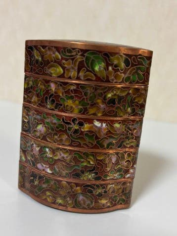 Koper, cloisonné-emaille, zijde, glas - Koper,