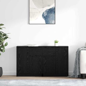 vidaXL Dressoirs 2 st Zwart Eiken 60 x 30 x 70 cm Bewerkt, Verzenden, Nieuw, 50 tot 100 cm, 25 tot 50 cm