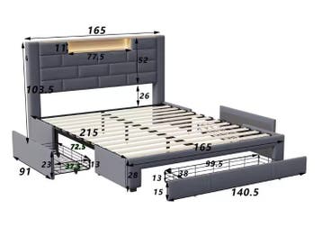 Gestoffeerd Tweepersoonsbed 160x200 cm met 3 Lades en LED, Verzenden, Nieuw