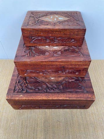 Sieradendoos (3) - Vintage - Hout, Been