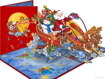Vrolijke Kerstkaart Kerstman op Slee met Rendieren  S..., Diversen, Verzenden, Nieuw